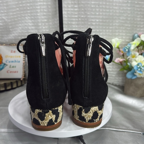 (O)Vince Camuto Kellia SuedeLeopard Sisal Leather Sandals with Straps Black 8.5M - Picture 6 of 14